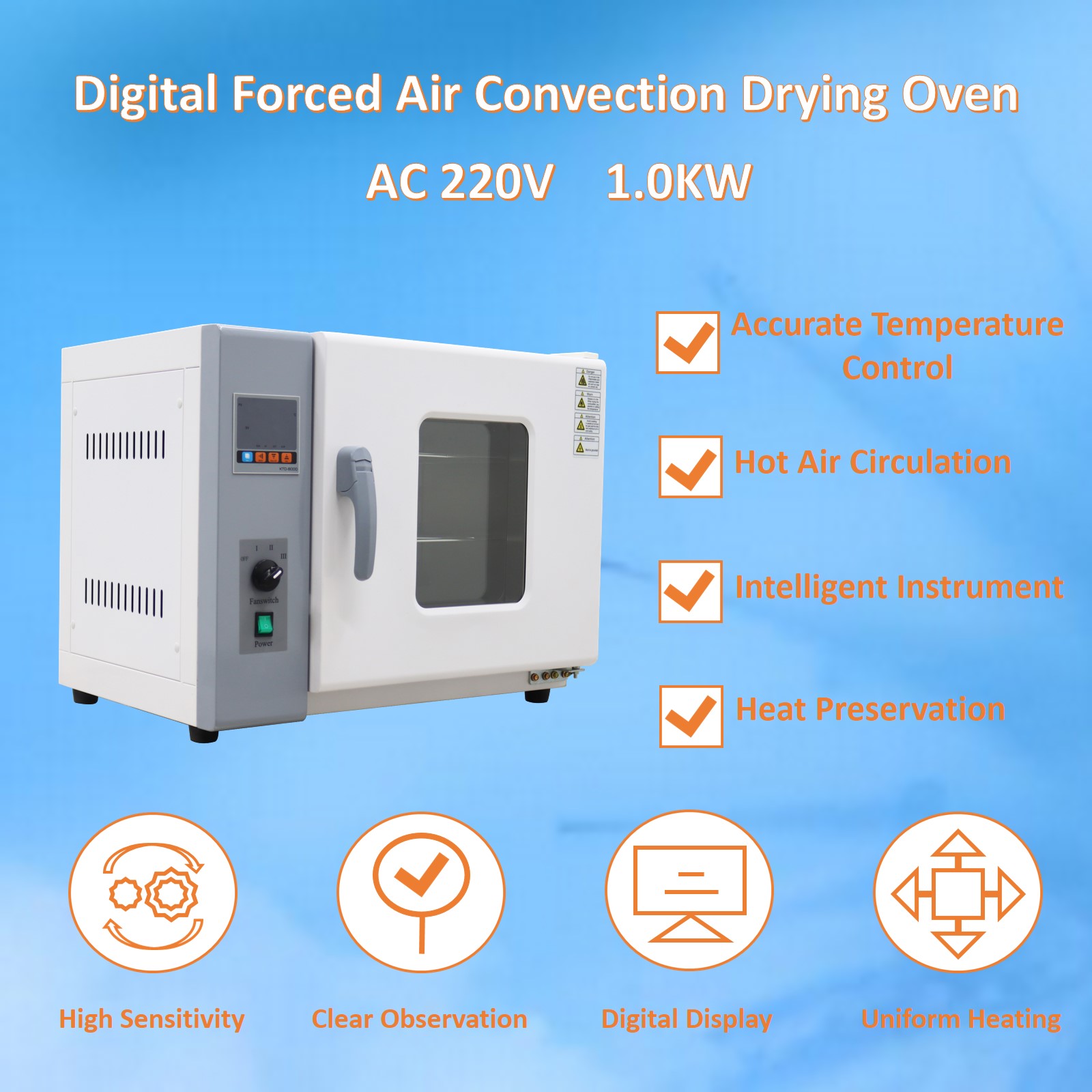 101-0AB Digital Forced Air Convection Drying Oven 20-300℃ Constant Temperature Lab Oven 220V