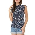 thumbnail image 1 of INSPIRE CHIC Junior's Keyhole Back Ruched Sleeveless Stand Collar Blouse, 1 of 5