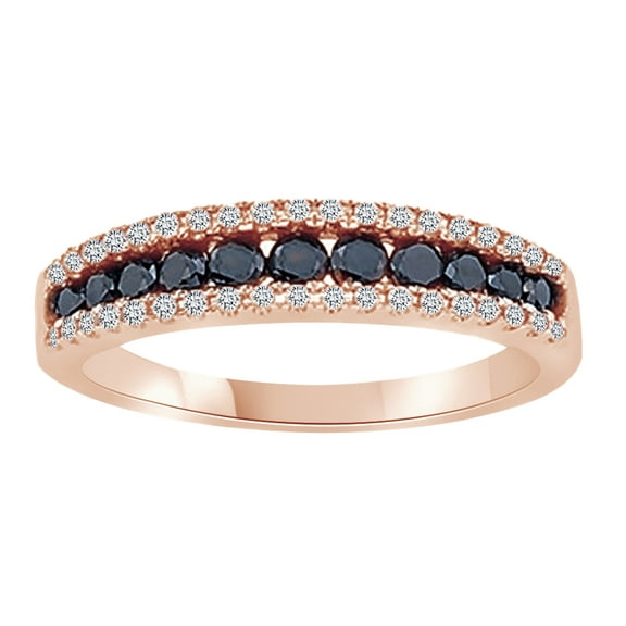 AFFY Round Cut Black & White Natural Diamond Band Ring In 14K Solid Rose Gold