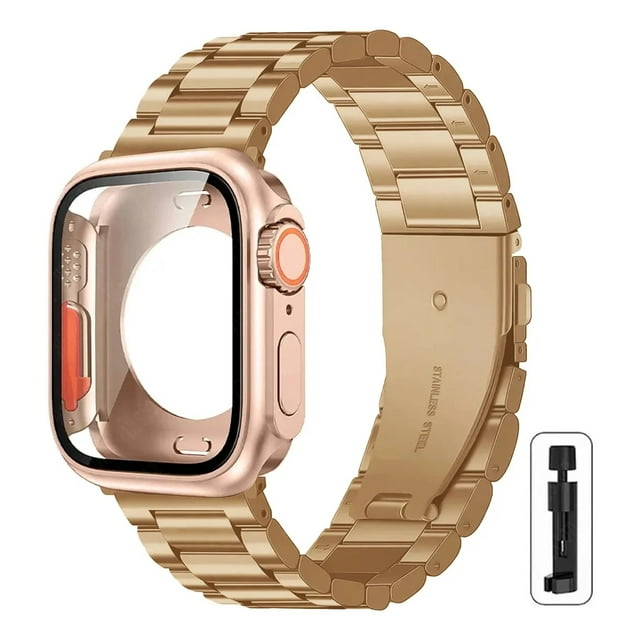 Correa Para Apple Watch, Acero Inoxidable con Funda Ultra, Compatible con 40/41/42/44/45/46mm