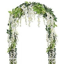 2Pcs 7Ft/Pcs Artificial Wisteria Vine, Flower Garland Wisteria Vine Rattan Hanging Flowers for Outdoor Ceremony,White