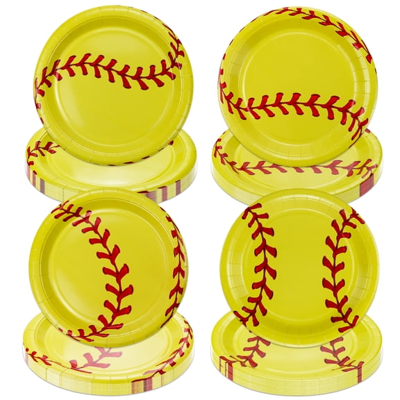 80Pcs Softball Party Plates Decorations - Including 9" Softball Ball Plates Disposable Dinner Plates for Kids Softball Fan Sports Event Softball Theme Party Supplies