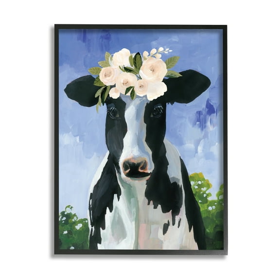 Stupell Industries Country Cow Cattle Flower Crown Roses Botanical Fam Framed Wall Art, 24 x 30, Design by Caverly Smith