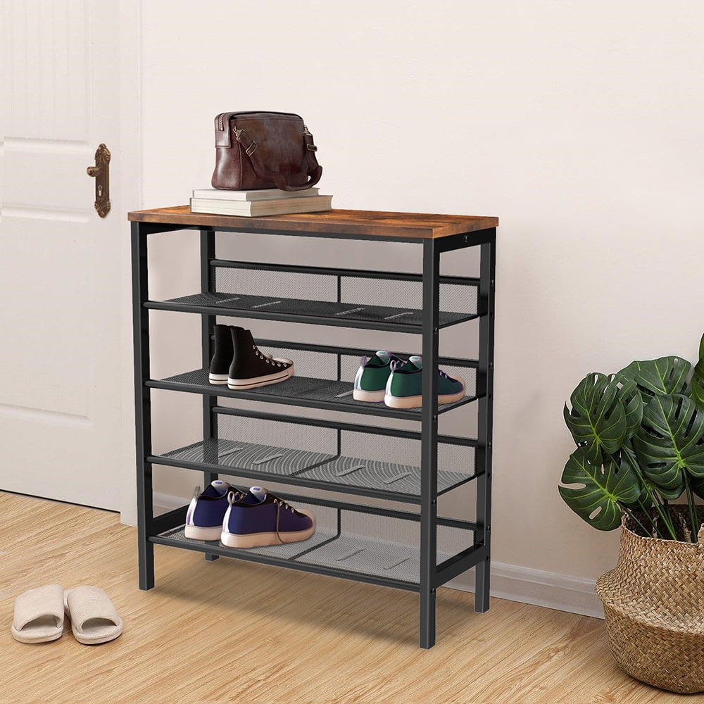 Kepooman Industrial 5 Layer Shoe Rack with 4 Mesh Shelves for Living Room Bedroom Kepooman Industrial 5 Layer Shoe Rack with 4 Mesh Shelves for Living Room Bedroom