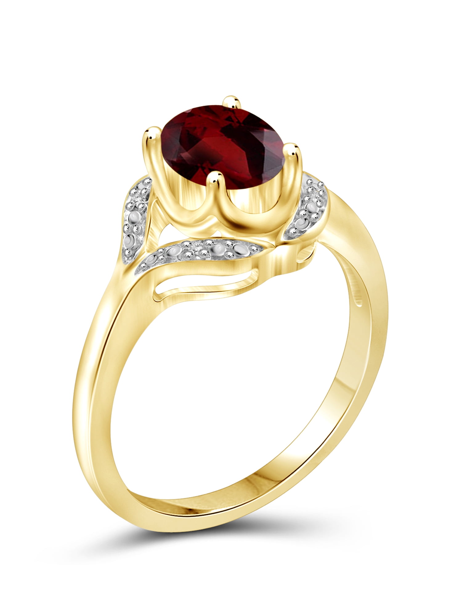 JewelersClub Garnet Ring Birthstone Jewelry – 1.50 Carat Garnet 14K Gold Plated Silver Ring Jewelry with White Diamond Accent – Gemstone Rings with Hypoallergenic 14K Gold Plated Silver Band