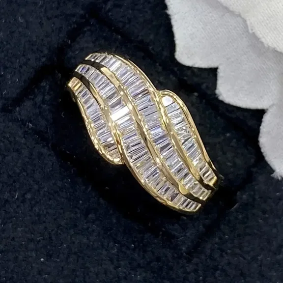 Silver & Stone Jewels Women's Baguette Cut CZ Band Ring 14K Gold Finish – Fashion Jewelry for Everyday Wear
