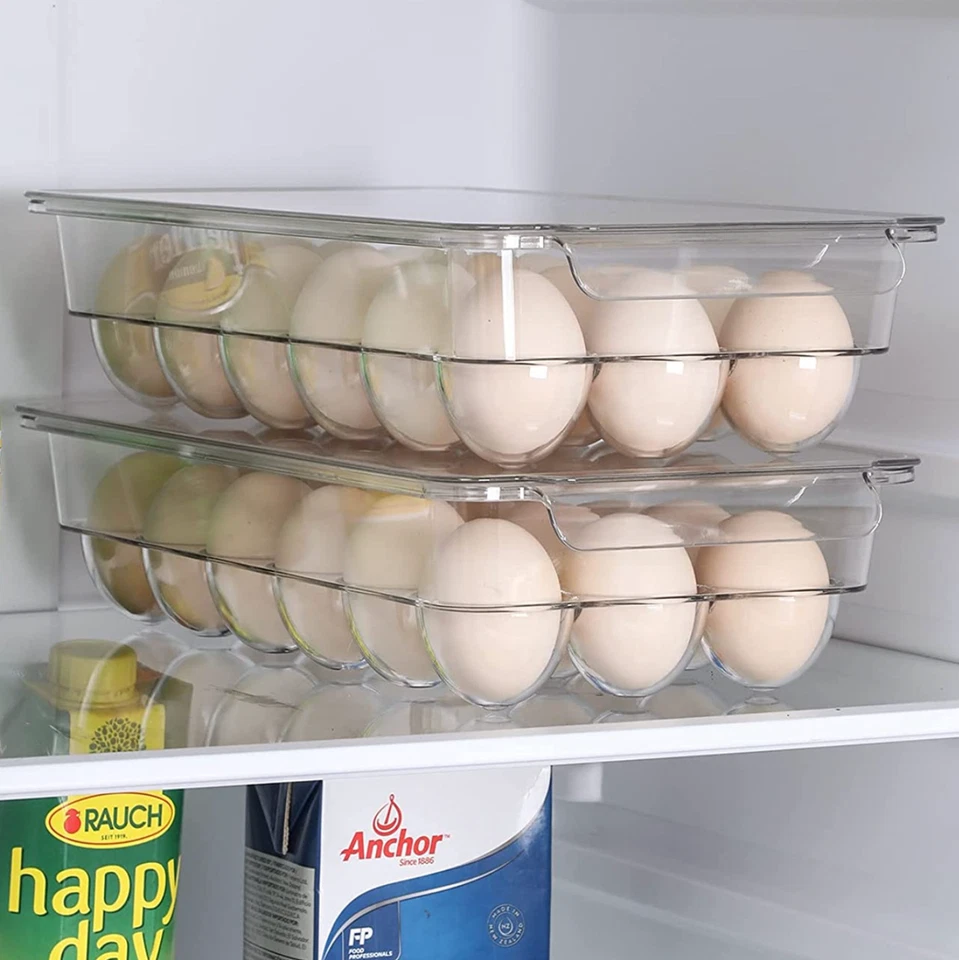 CIRCLE- 18 Eggs Trays Holder Storage For Refrigerator With Lid Container Organizer Bins
