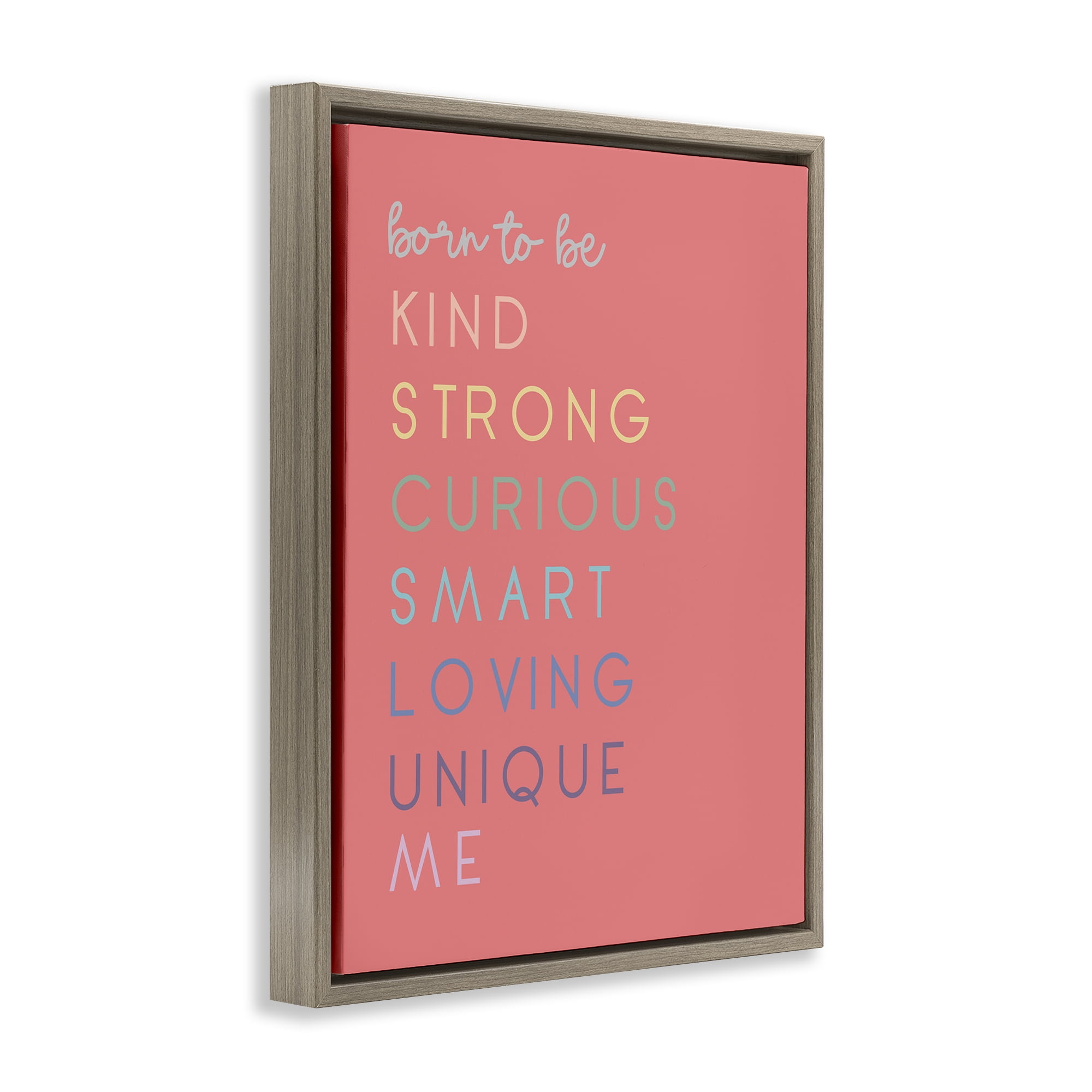 Stupell Industries Born To Be Adjectives Brown Framed Floater Canvas Wall Art, design by Anna Quach