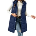thumbnail image 3 of Ywyfzly Women's Long Puffer Vest Hooded Zip Up Sleeveless Padded Gilet with Pockets Solid Color Fall Winter Outerwear Dark Blue XL, 3 of 9