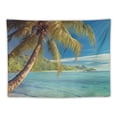 thumbnail image 5 of Chilfamy  Ocean Tapestry, Image of a Tropical Island Beach Theme the Palm Trees and Clear Sea Print, Fabric Wall Hanging Decor for Bedroom Living Room Dorm, Turquoise Blue 50x40inch, 5 of 6