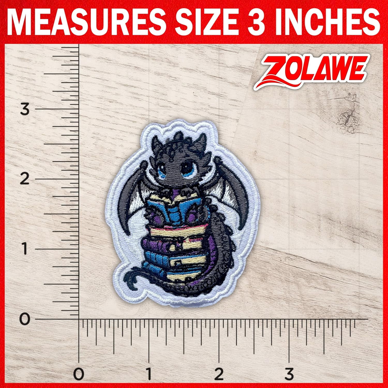Book Dragon Patch, 3 Inches Sew On Iron On Patches Fantasy Bookish Dragon Embroidery Patches for Clothes Backpacks Hats Jeans Bags, Embroidered Patche, DIY Iron On Patch for Book Lovers