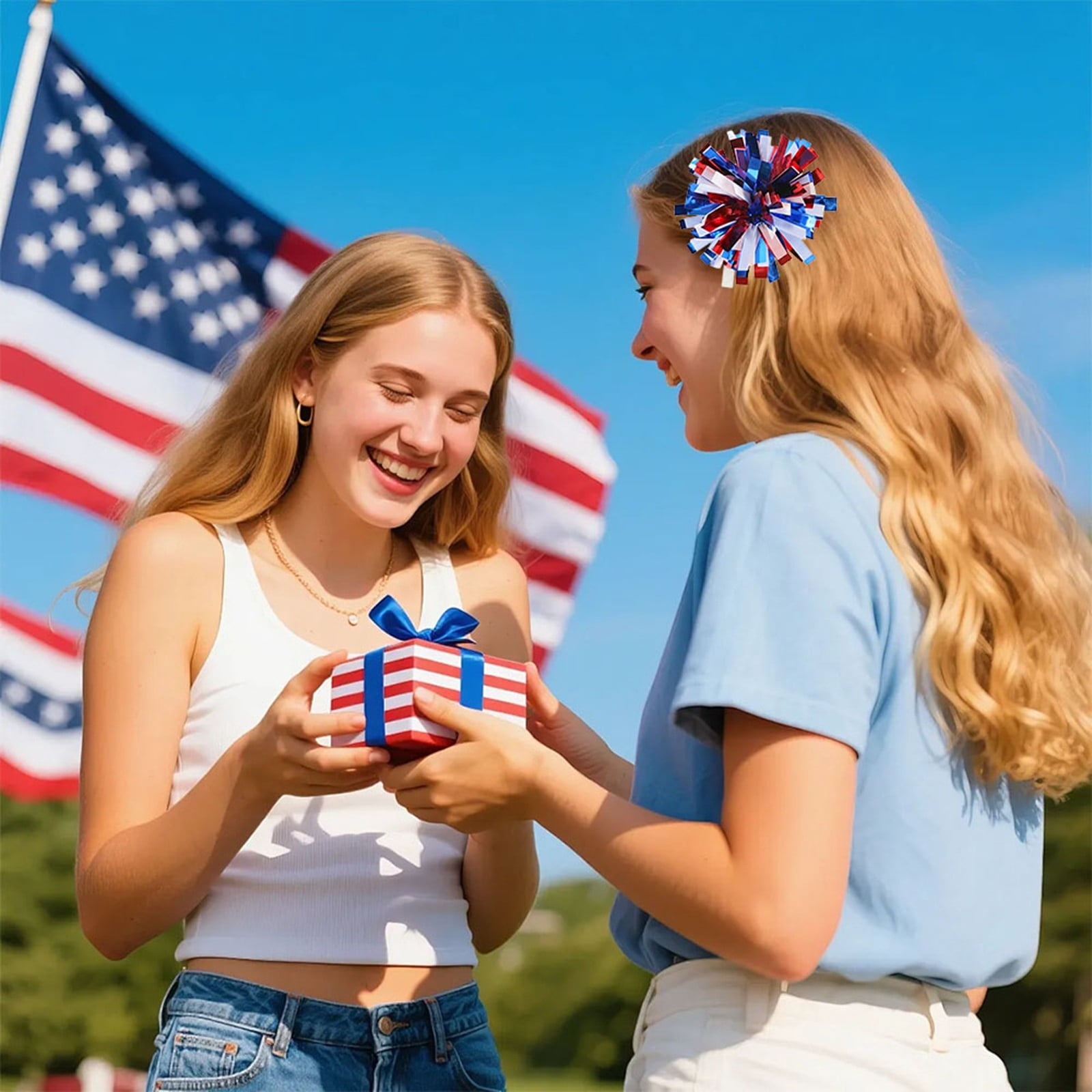 July 4th Patriotic Hair Barrettes for Girls, Red White Blue Secure Hold Hair Clips. Universal Styling Accessory for All Hair Types.
