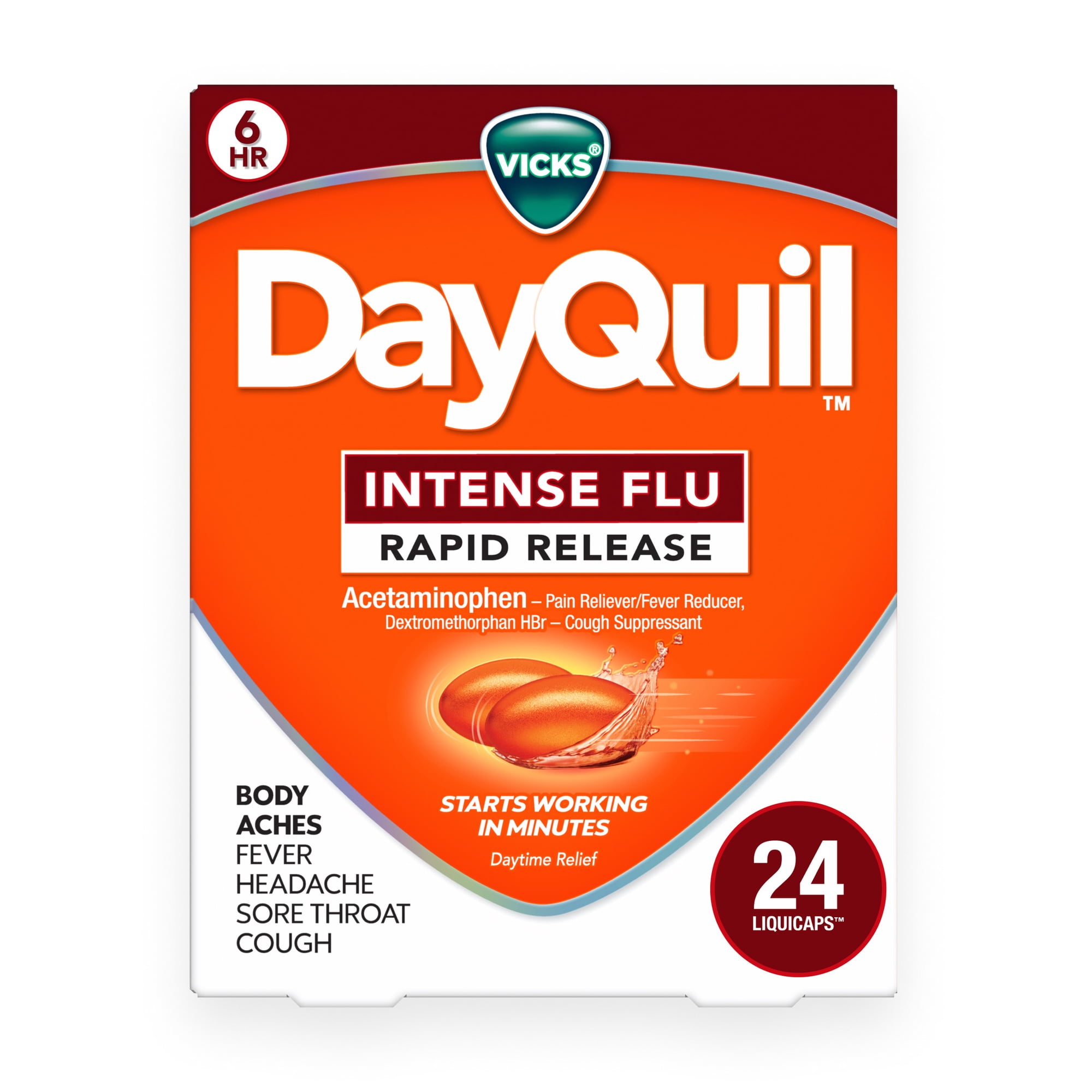 Vicks DayQuil Intense Flu Rapid Release LiquiCaps, Daytime Multi-Symptom, 24 Count