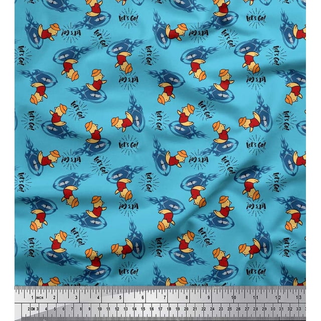 Soimoi Tissu Satin Modal Texte, Rugby & Oiseau Imprimé Dessin Animé Tissu au Mètre 42 Pouces de Large