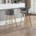 thumbnail image 4 of Bar Stools Set of 2, Modern Bar Height Stools Chairs with Round Back and Gold Metal Legs, Velvet Upholstered Tall Barstools for Home Bar, Kitchen Counter Bar Chairs for Dining Room, Gray, 4 of 8