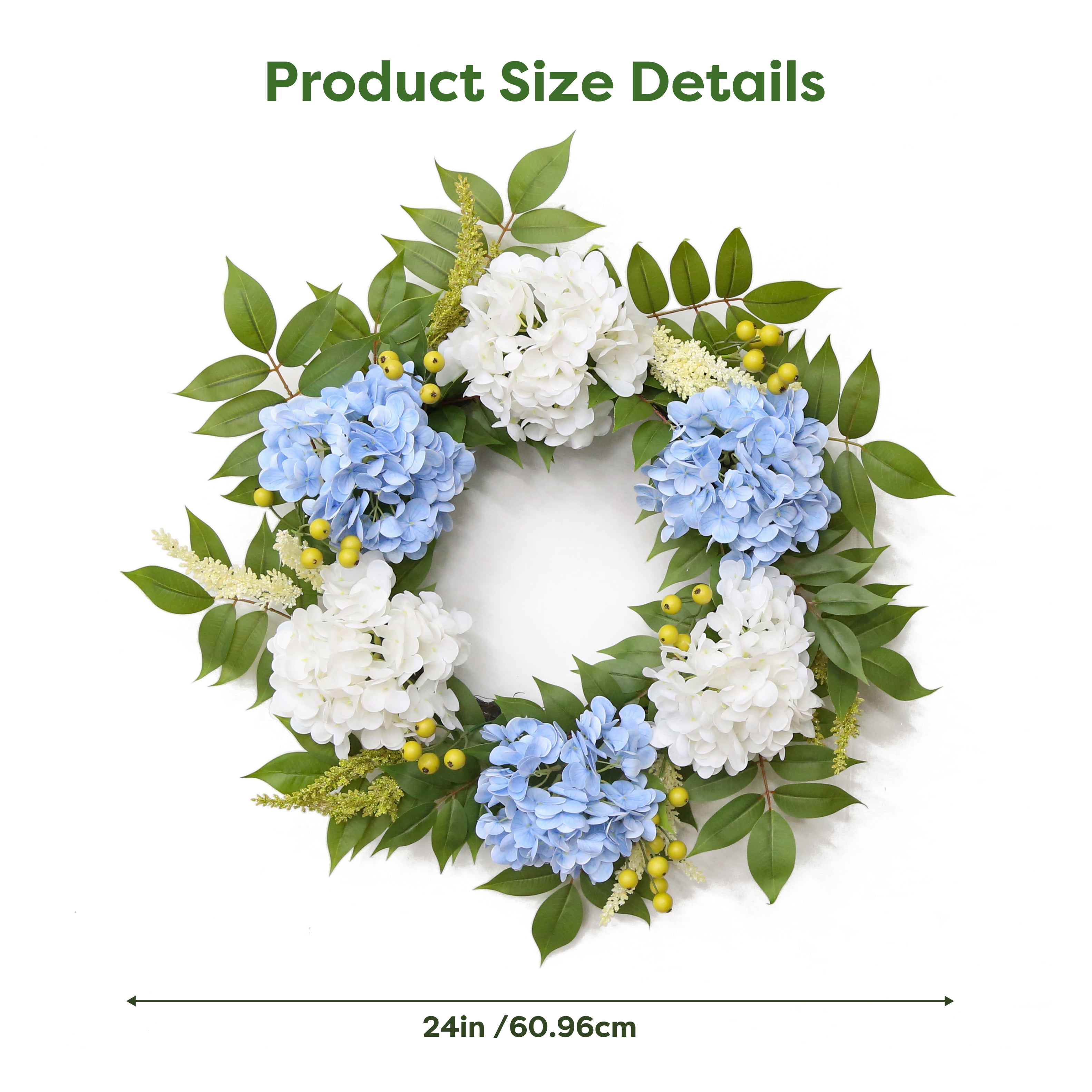 My Texas House Blue And White Artificial Hydrangea Wreath, 24"