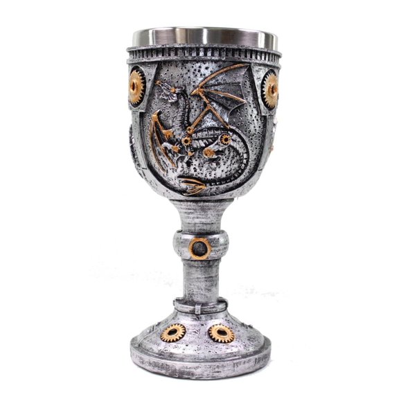 Silver 3 Royal Dragon Wine Goblet Skulls Steampunk Collectible Home Decor Gift
