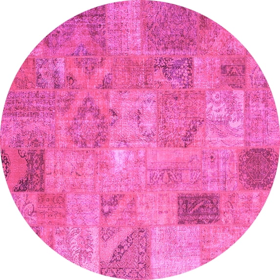 Ahgly Company Indoor Round Patchwork Pink Transitional Area Rugs, 4' Round