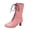 Q-327 Pink, variant on Q-327 Wine Ladies High Heel Winter Boots Lace Up Round Toe Back Zipper Ankle Casual Chunky Heel Womens