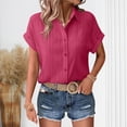 thumbnail image 1 of JMKQLZ Women's Summer Solid Color Lapel Short Sleeved Loose Button Cardigan Shirt Top, 1 of 9