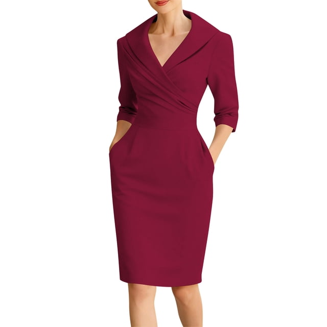Vestido Casual de Manga Larga para las Mujeres Color Sólido 3/4 Manga V Cuello, Vestido de Verano 3/4 Manga para las Mujeres Suelta Cómoda Túnica