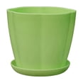 thumbnail image 2 of romoty Flower Petal Shaped Plastic Plant Pot with Saucer Green, 6.3 in Lightweight Decorative Succulent Planter with Drainage Hole for Indoor Outdoor Desk Garden Decor, 2 of 6