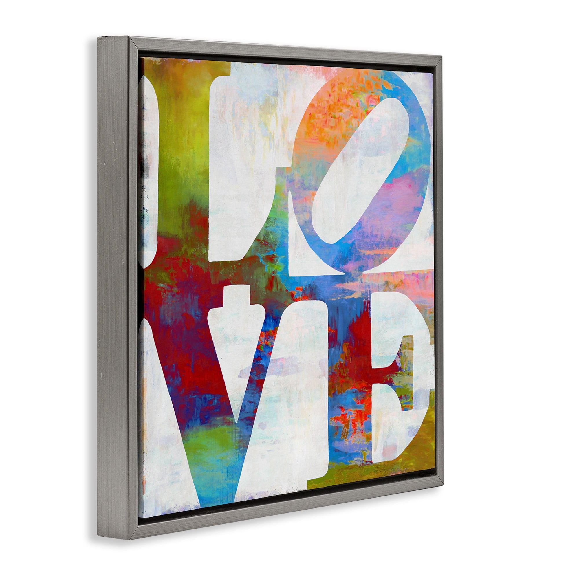 Stupell Industries Love Rainbow Background Typography Typography Painting Gray Floater Framed Canvas Art Print Wall Art, 18 x 18