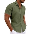 thumbnail image 3 of Yifymode Mens Button Down Shirts Short Sleeve Casual Shirt Summer Beach Wedding Tops with Pocket,Army Green XL, 3 of 5