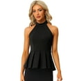 thumbnail image 1 of Chaleco peplum plisado con cuello halter sin mangas de verano para mujer Negro L, 1 of 5