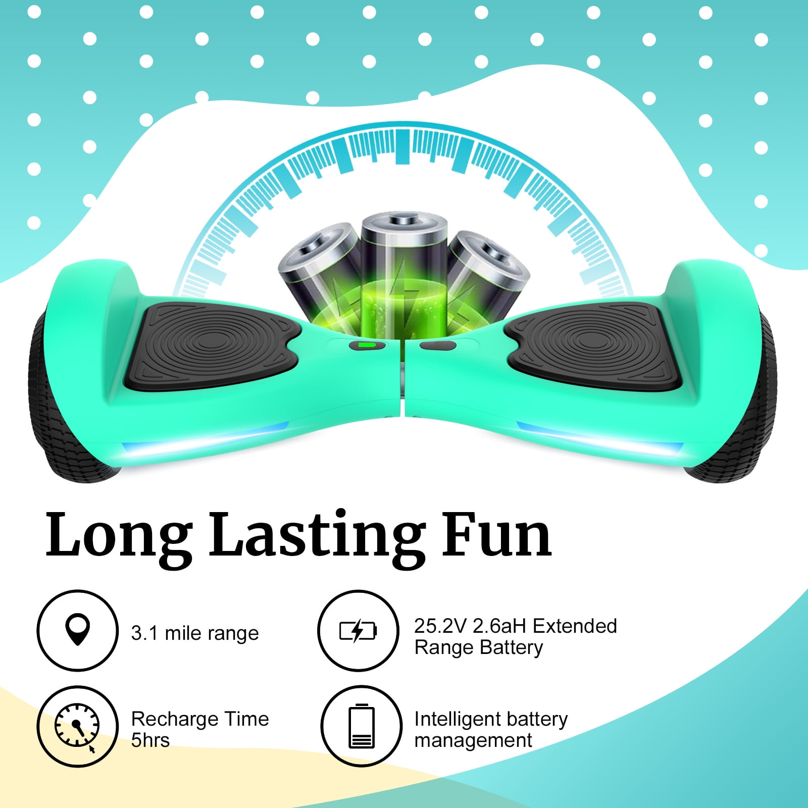 GOTRAX FX3 Hoverboard for Kids Adults,200W Motor 6.5" LED Wheels 6.2mph Speed Hover Board, Teal