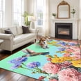 thumbnail image 2 of 5'x7' Area Rugs, Teal Green Hummingbirds Indoor Outdoor Area Rug for Living Room Bedroom, Spring Watercolor Flowers Plant Washable Bathroom Rugs Kitchen Floor Carpet Mats Home Decor Aesthetic, 2 of 8