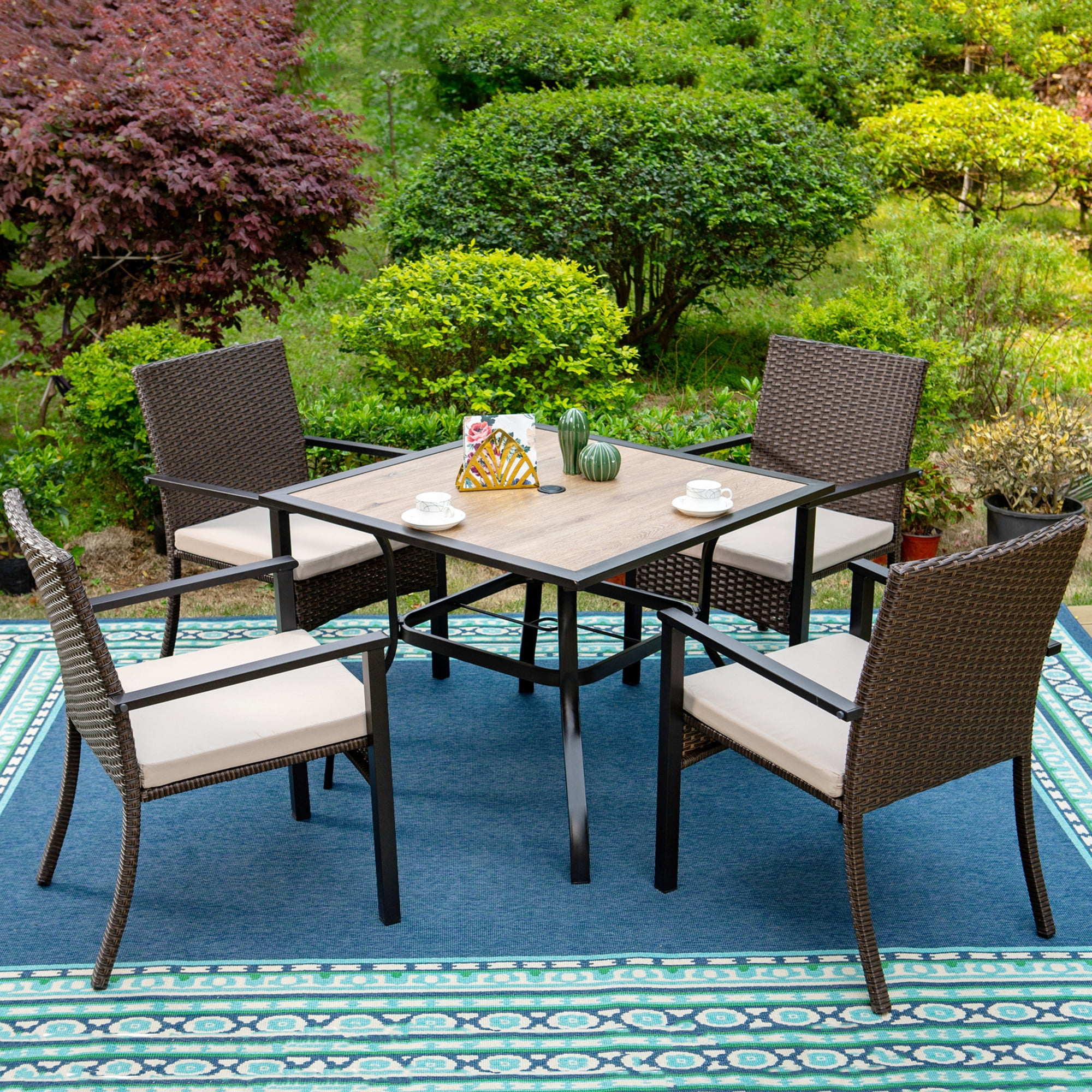 4 Outdoor Folding Brown Rattan Dining Chairs Patio Furniture Set Garden Wedding 