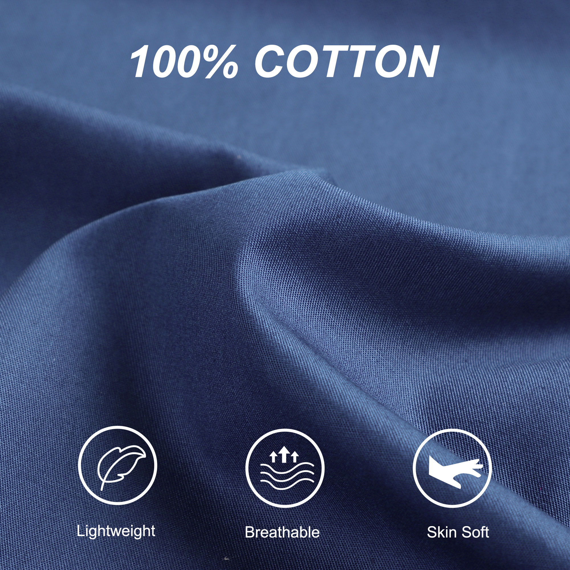 Unique Bargains 3 Pack 100% Cotton Body Pillow Cases Covers with Zipper Navy Blue 20" x 72"
