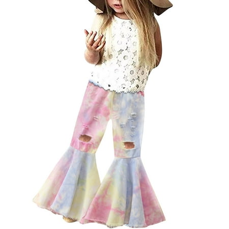 

ASEIDFNSA Kid Clothes Gymnastics Sweats Jeans 16Y Bell for Kids Printed Pants Bottom Flare Tie Dyed Baby Toddler Ruffles Girls Ripped Leopard Denim Trousers Girls Pants