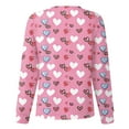 thumbnail image 4 of Women Valentines Day Scrub Jackets Plus Size Casual Button Snap Front Cute Love Hearts Graphic Scrub Tops Loose Long Sleeve Scrubs Nursing Uniform Medical Nurse Workwear with Pockets Purple Pink S, 4 of 5