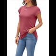 thumbnail image 3 of Camiseta de Verano para Mujer, Color Liso, Cuello Redondo, Corta, Color Rojo Vino, Talla M, 3 of 7