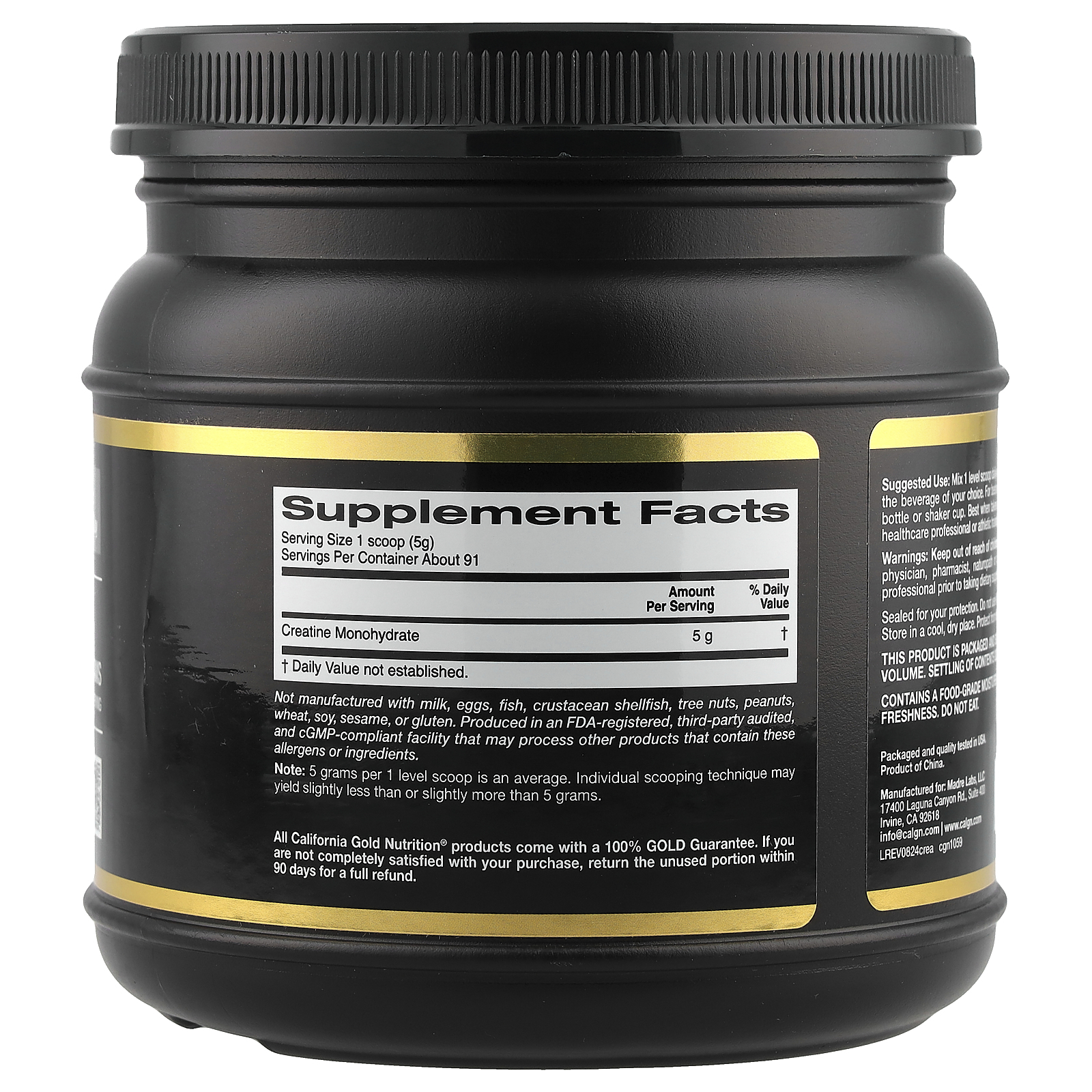 California Gold Nutrition Sport, Creatine Monohydrate, Unflavored, 1 lb (454 g)