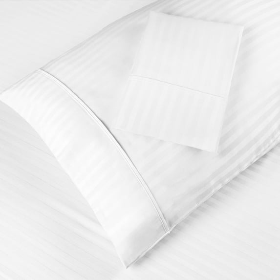 BNM 300 Thread Count Egyptian Cotton Stripe Pillowcase Set Standard, White