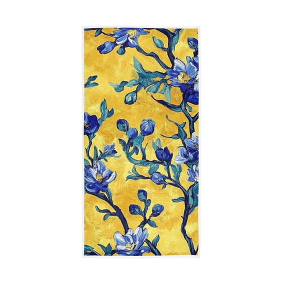 Blue Floral Yellow Background Face Towel Absorbent Hand Towels Bath Sport Gym