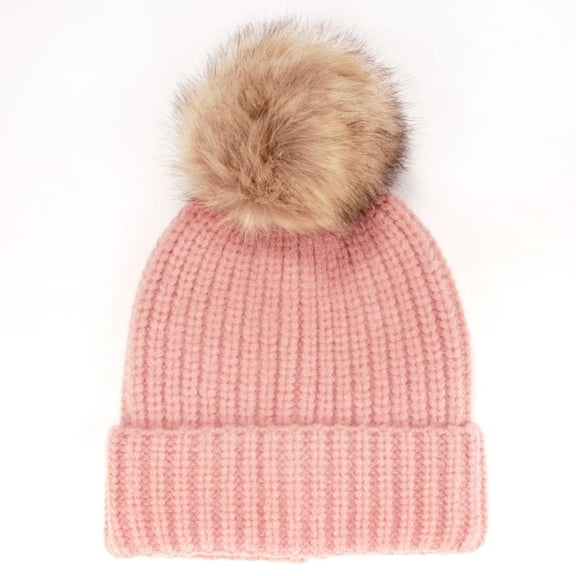 Women's Winter Knitted Pom Pom Slouchy Chunky Warm Fuzzy Beanie, Pink