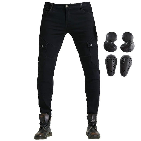 Men Women Motorcycle Riding Jeans Protective Pants Knight Hockey Biker Armor Pants (XXXL=38, Black)