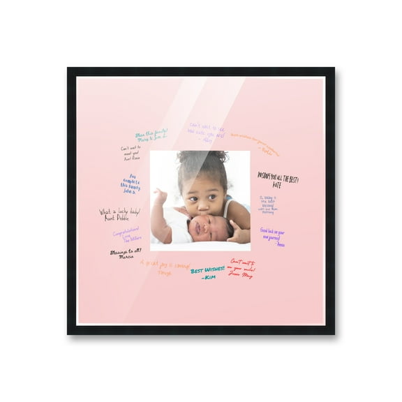 16x16 Black Autograph & Signature Frame with Pink Square Photo Mat for 5x5 Picture - Includes Pens,