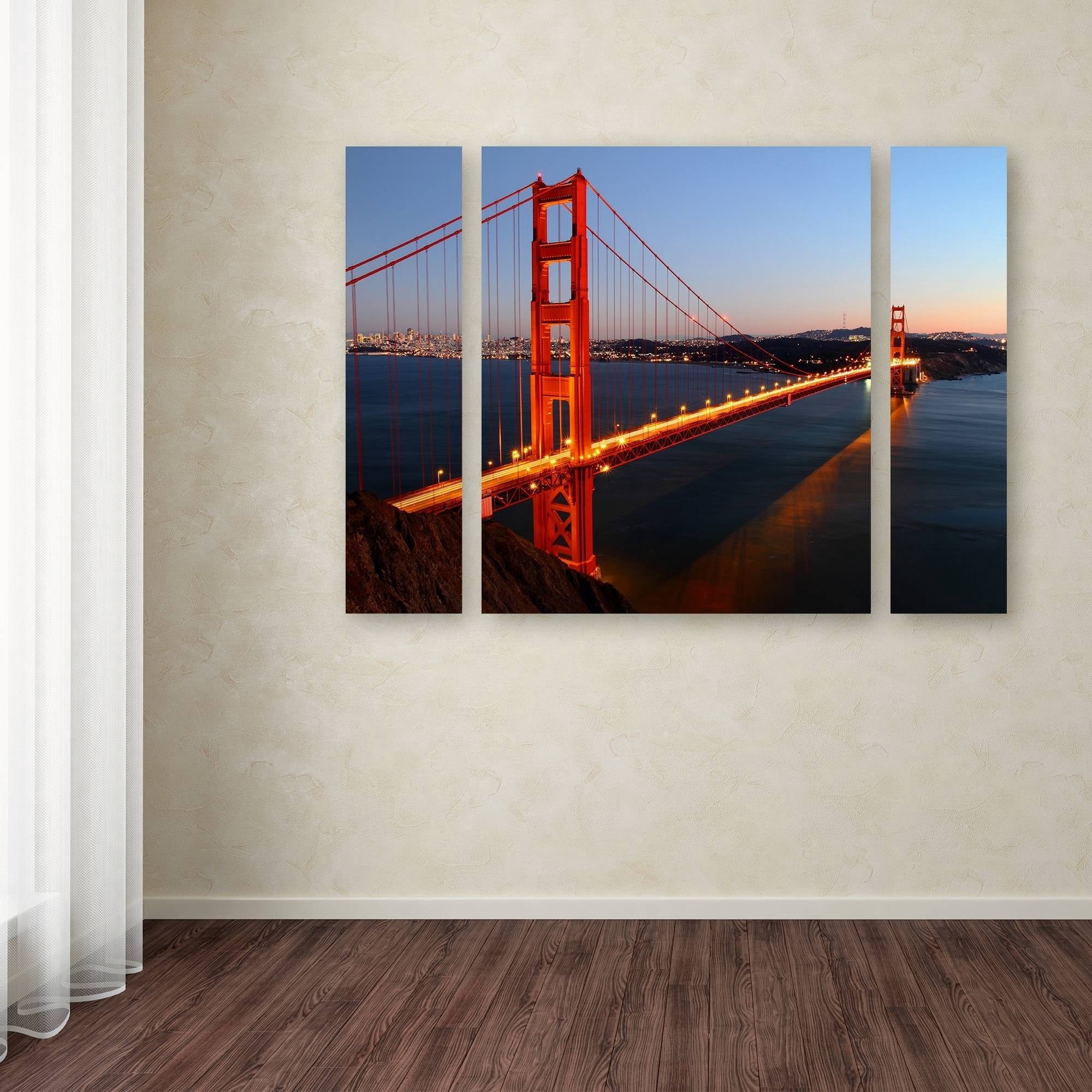 Trademark Fine Art "Golden Gate SF" Canvas Art by Pierre Leclerc Three Panel Set