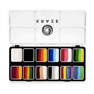  BVENDANO Professional Face Paint Makeup Split Cake Palette 12 ×  10gm Water Actived, Non-Toxic One Stroke Rainbow Body & Face Painting Kit  with 5 Stencils, 3 Brushes for Kids Adults 