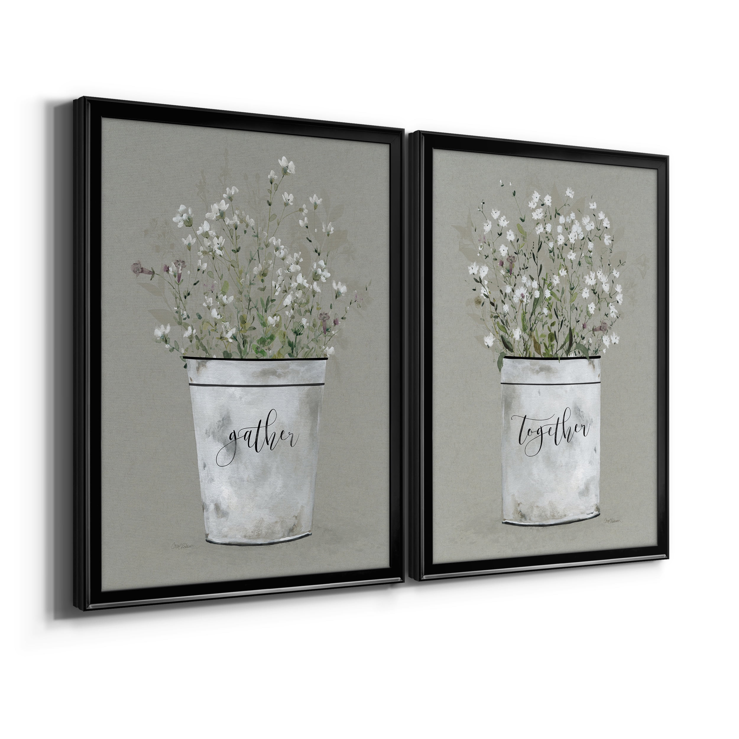 2 Piece Set Bouquet of Grace Bucket Gather Premium Framed Canvas - Ready to Hang - 22.5 x 30.5 Each - Black Frame