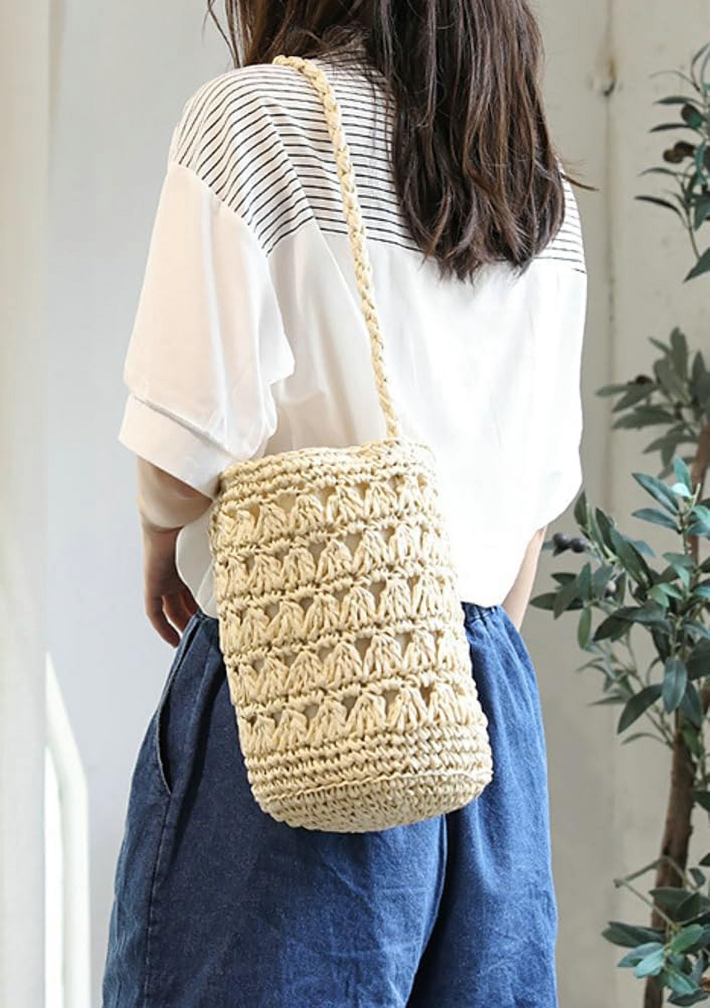 Straw Bag for Women Summer Beach Shoulder Purse Tote Handbag Woven Large Rattan Bucket Top Handle Satchel for Vacation