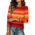 thumbnail image 3 of Stralyhd Womens Tops Striped Classic Long Sleeve Shirts for Fall Spring Casual Round Neck Blouses Trendy Tunic Tops with Buttons Decor Hot Pink XXL, 3 of 5