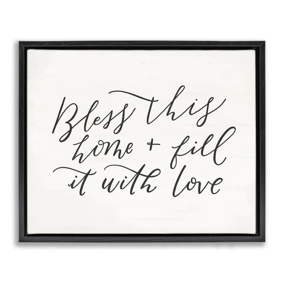 Stupell Industries Bless This Home Typography Inspirational Painting Black Floater Framed Canvas Art Print Wall Art, 21 x 17