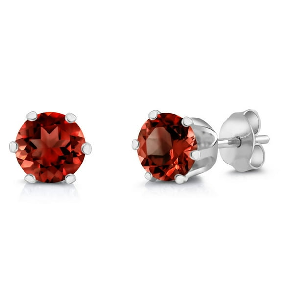 Gem Stone King 2.00 Cttw Round Red Garnet 925 Sterling Silver Earrings for Women | Gemstone Birthstone | Round 6MM