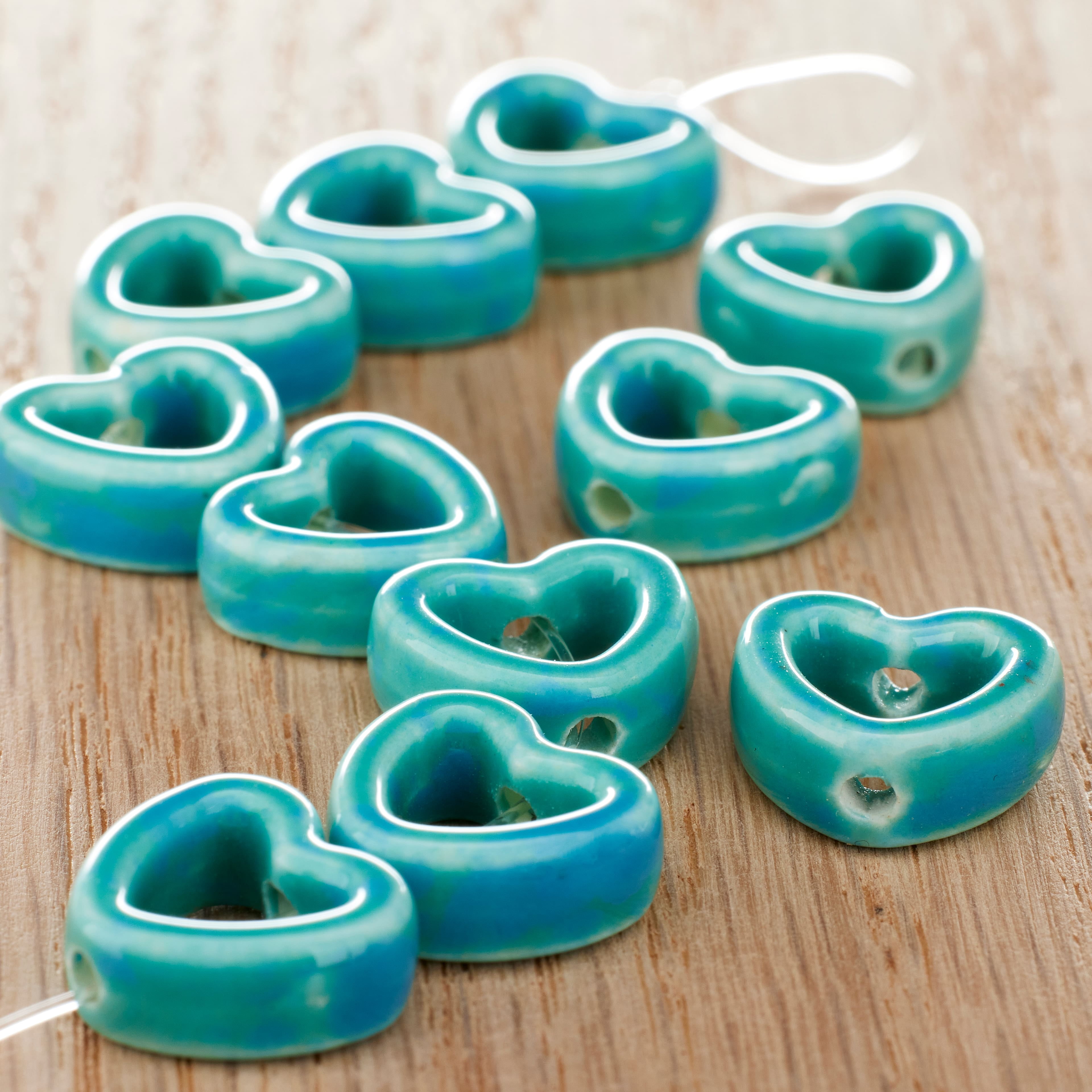Bead Landing Turquoise Ceramic Heart Beads, 14mm, 12 Packs: 11 ct. (132 total)